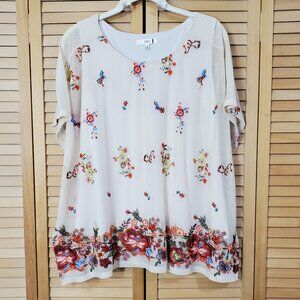 Cleo Kai Embroidered Mesh Overlay Top S
